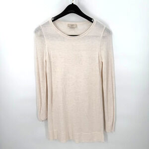 Loft Sweater Womens Size XS Ivory V-Neck Knit Long Sleeves Side Vents